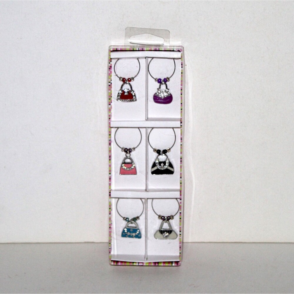 Set 6 Wine Charms Purse bag Bed Bath and Beyond NEW in box metal drink markers